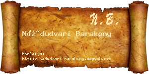 Nádudvari Barakony névjegykártya